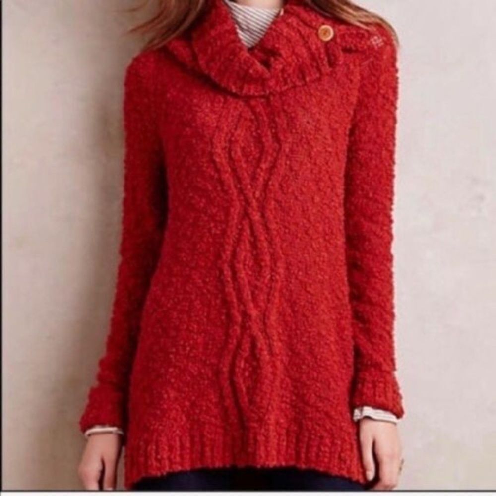 Anthropologie Moth Red Slub-Knit Tunic Sweater Sz L